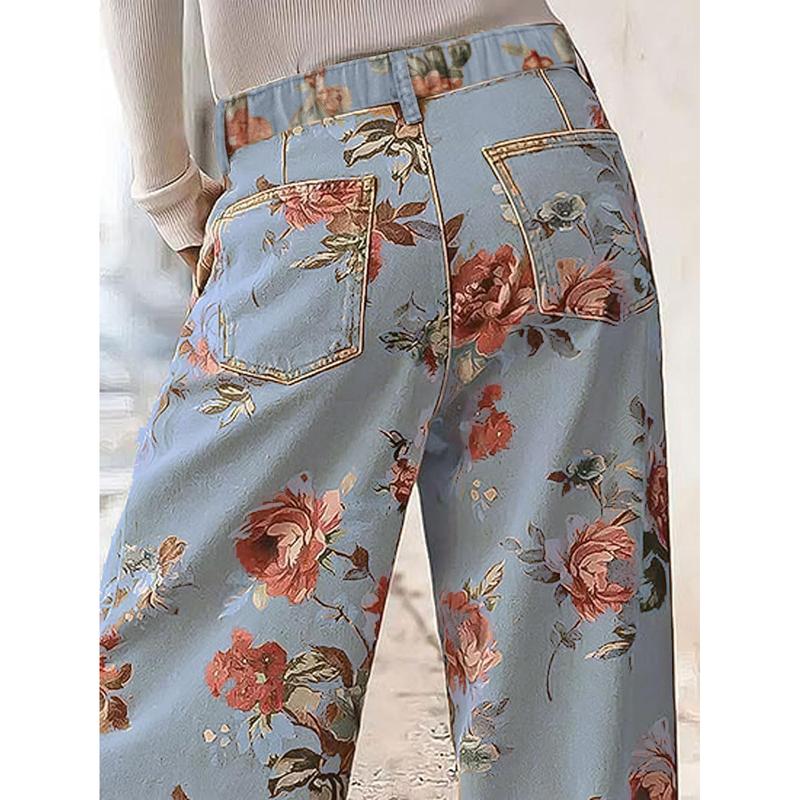 Floral Wide Leg High Waist Casual Pants