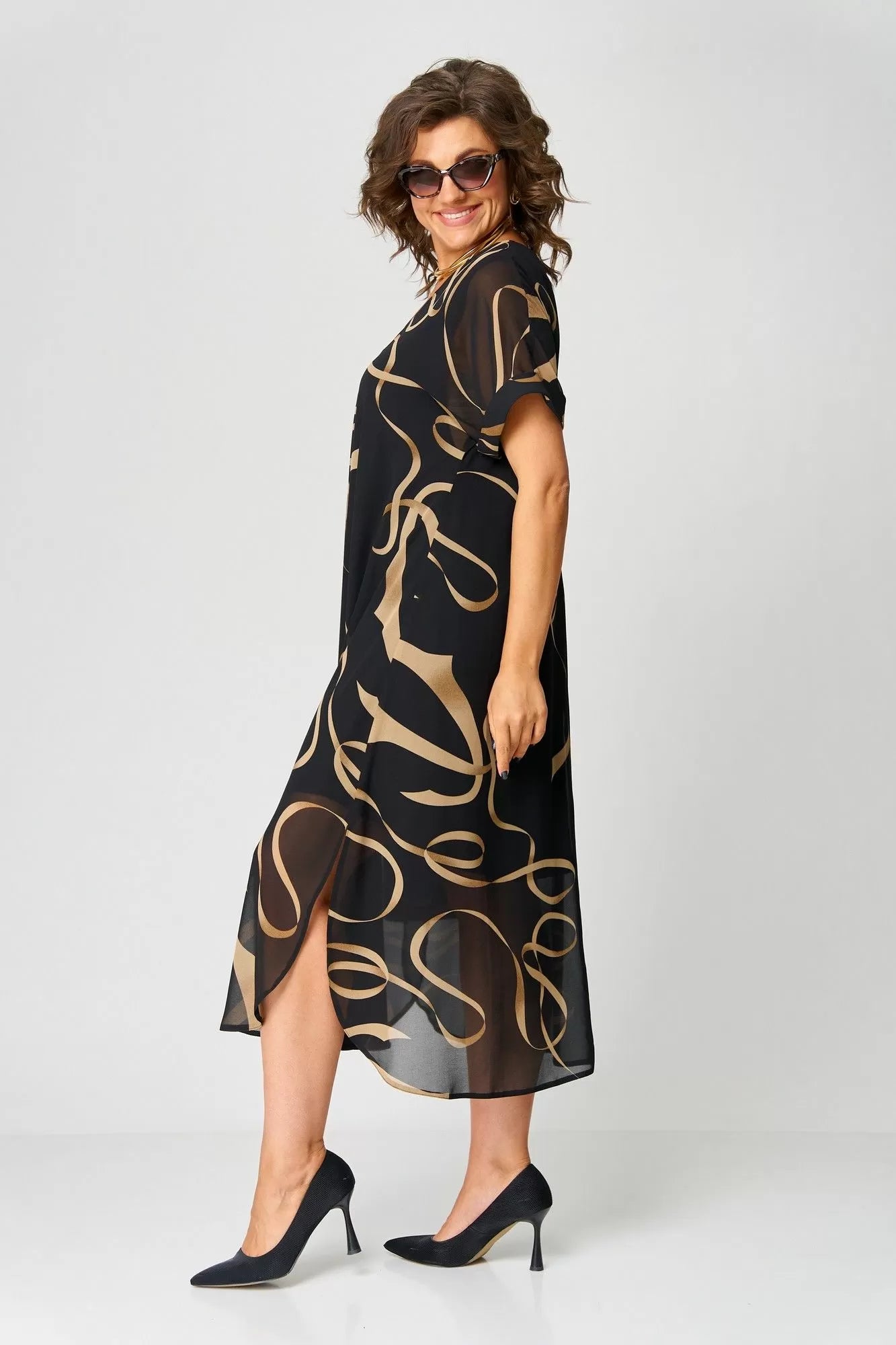 Nora | Golden Swirl Midi Dress