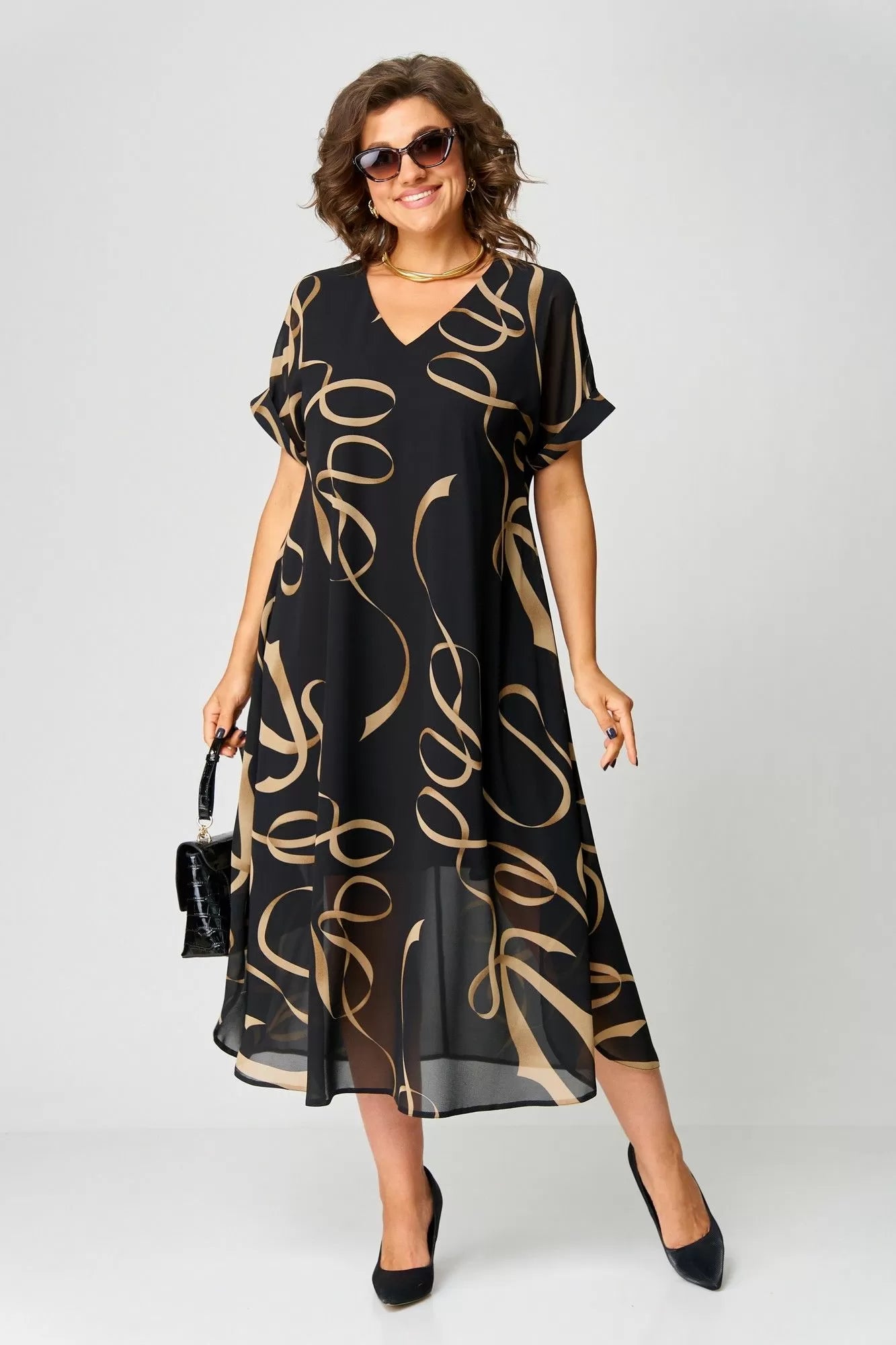 Nora | Golden Swirl Midi Dress