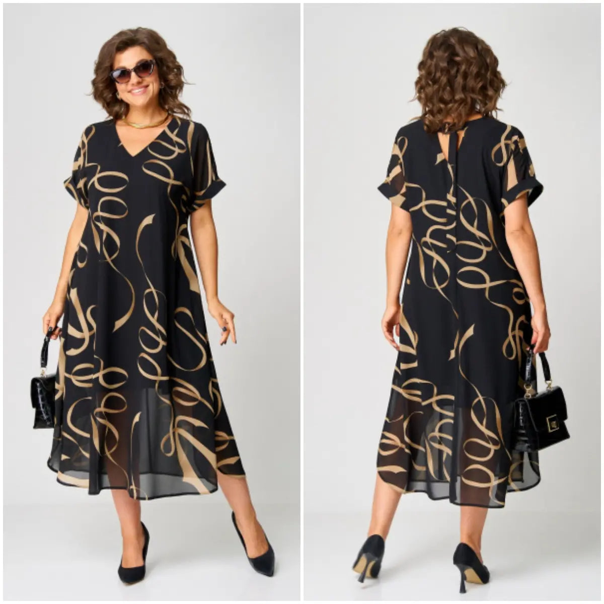 Nora | Golden Swirl Midi Dress