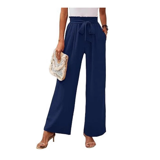 High Waist Wide Leg Pants Women Soft Tie Waist