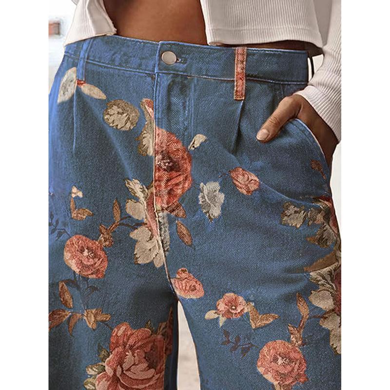 Floral Wide Leg High Waist Casual Pants