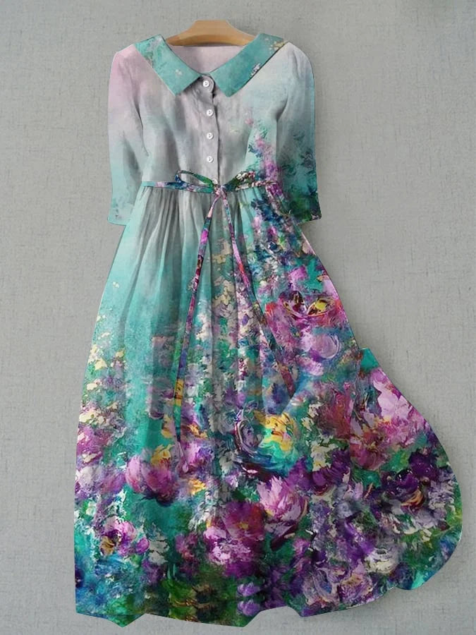 Tessa - Women's Lace-Up Waist Floral Print Dress