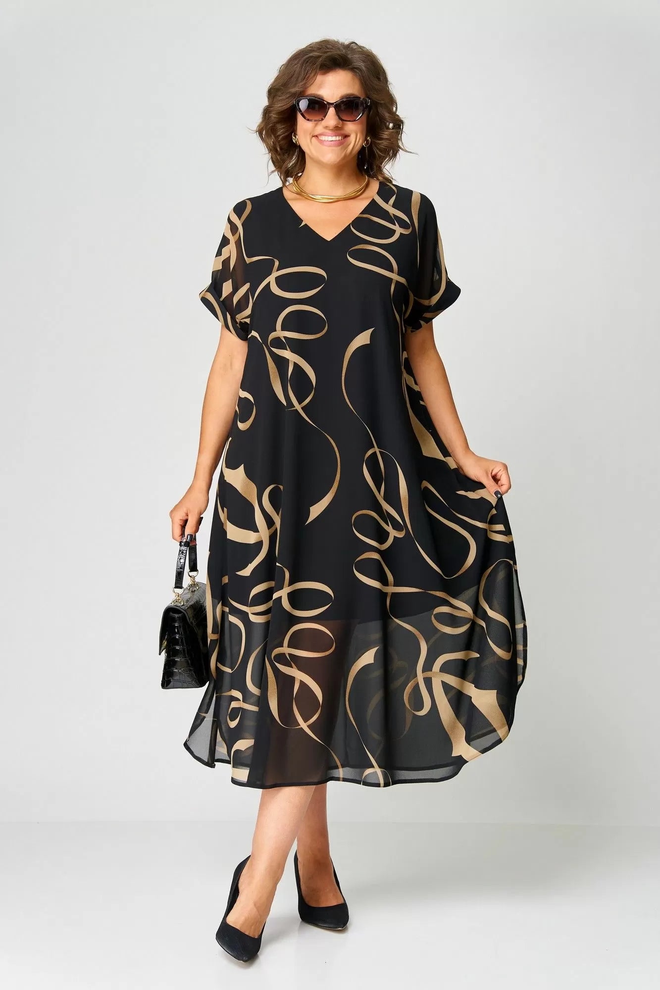 Nora | Golden Swirl Midi Dress