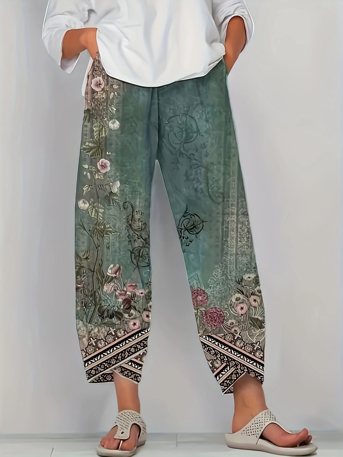 Relaxed Fit Women's Floral Print Wide Leg Pants